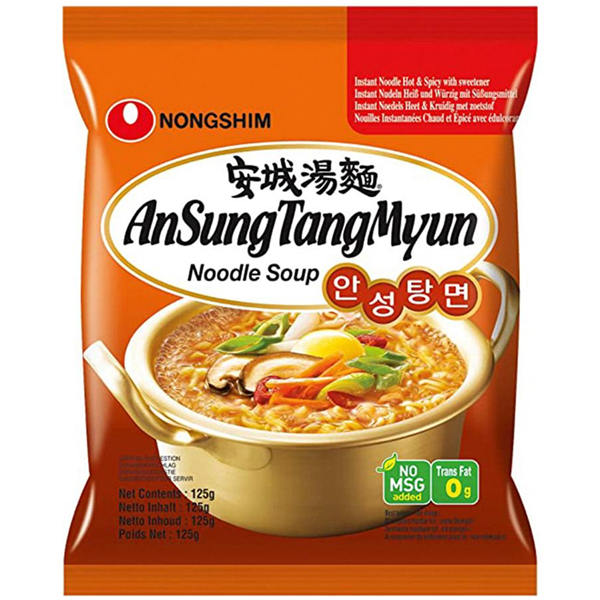 Nongshim AnSung TangMyun sono spaghetti istantanei coreani PICCANTI. È una zuppa di miso delicata e speziata, che ricorda le tradizionali.....