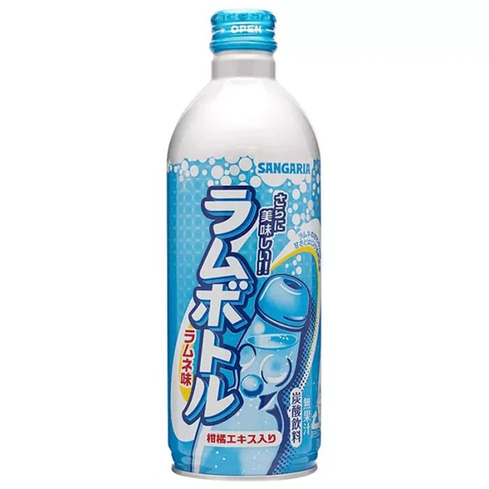 Sangaria soda ramune originale, bevanda giapponese analcolica dal gusto fruttato in una bottiglia richiudibile inusuale e stravagante da 500ml.